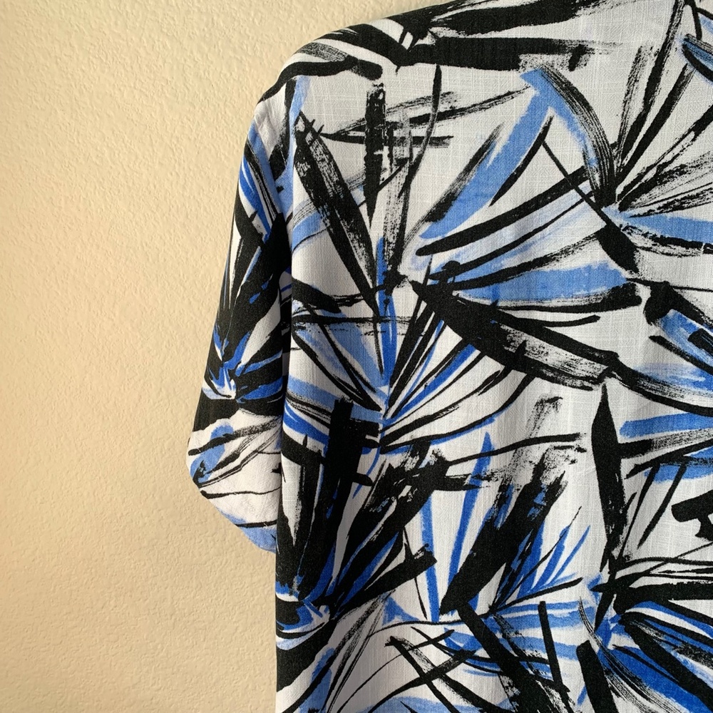 Zara Relaxed Fit Short Sleeve Button-Up Shirt   Blue and Black Palm Print Size S - Picture 8 of 15